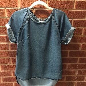 Cloth & Stone denim tencel stencil pattern top small